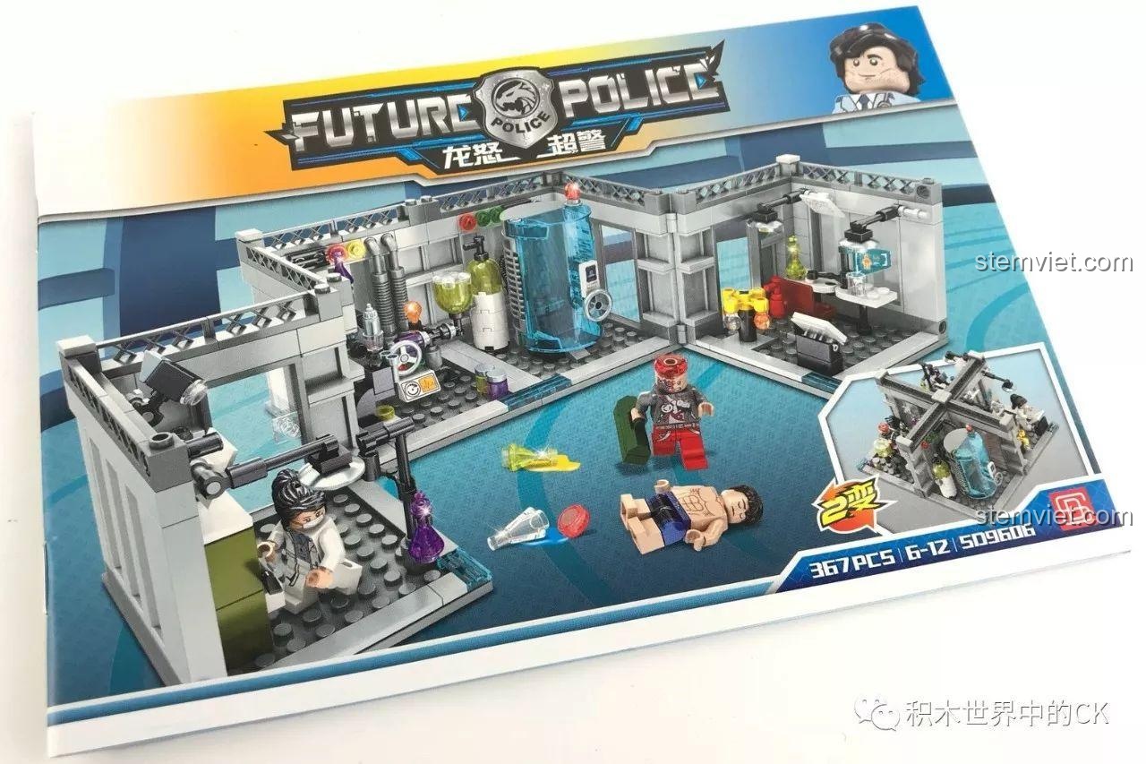 Sách hướng dẫn lắp ráp bộ Sembo SD9606 Phòng Thí Nghiệm Sinh Hóa Cảnh Sát Tương Lai, chi tiết và dễ hiểu.