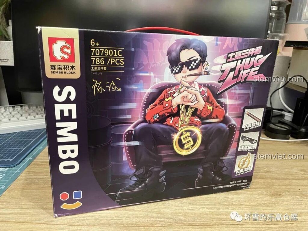 Hộp đồ chơi lắp ráp Sembo 707901C Bộ 3 Thug Life với hình ảnh nhân vật cá tính, mã sản phẩm và số chi tiết.