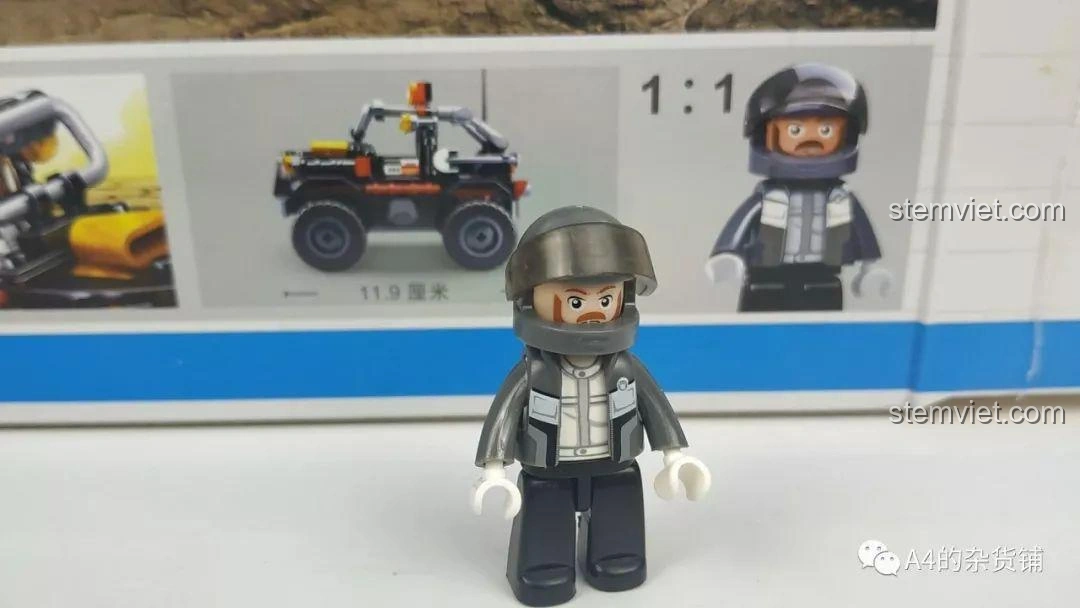 Chi tiết hướng dẫn lắp ráp phần đầu xe địa hình Sluban M38-B0663D Explorer, minh họa cách gắn các mảnh ghép để tạo thành cụm đèn pha và lưới tản nhiệt.