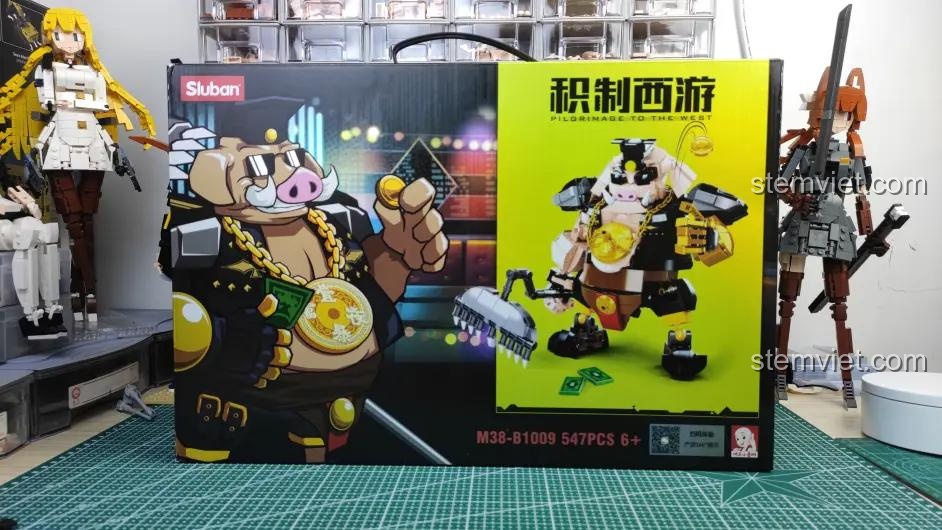 Hộp bộ lắp ghép Sluban M38-B1009 Mô hình Trư Bát Giới Phong Cách Hiện Đại với hình ảnh Trư Bát Giới đeo kính râm, dây chuyền vàng.