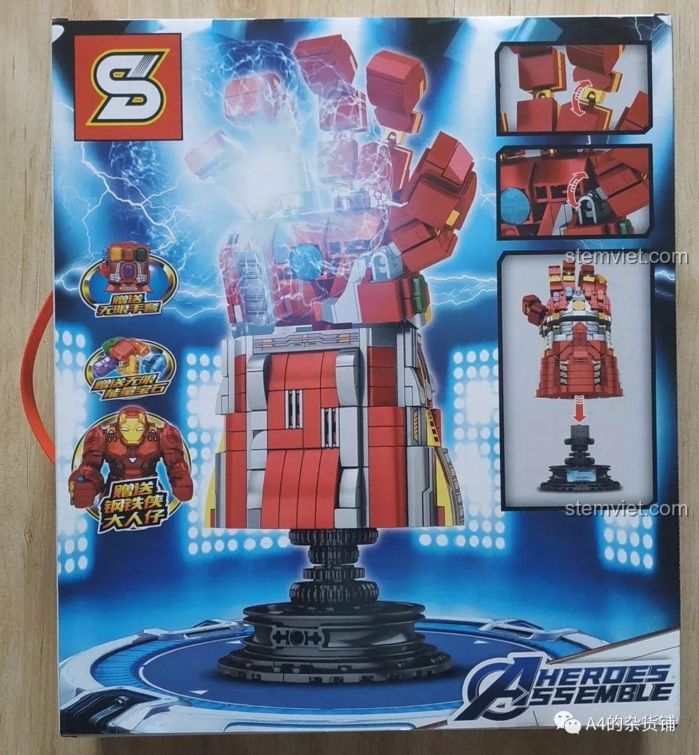 Mặt sau hộp đồ chơi SY SY1400 Găng Tay Nano thể hiện các khớp ngón tay có thể cử động và mô hình trưng bày hoàn chỉnh.