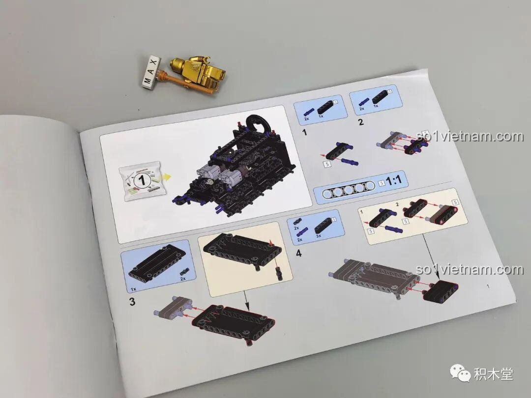 Trang đầu tiên của sách hướng dẫn lắp ráp Súng Gatling Taigao Le T2036, minh họa các bước lắp ráp cơ bản và cách phân loại chi tiết.