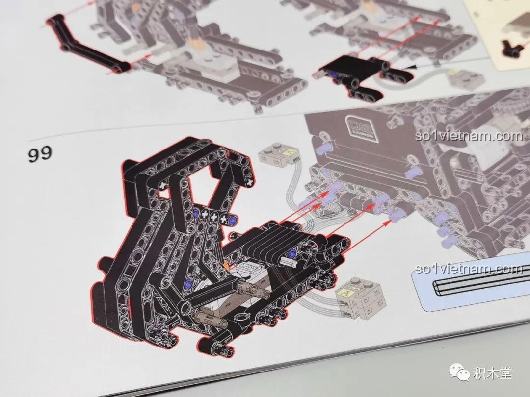 Minh họa trong sách hướng dẫn về cách đi dây điện động cơ cho mô hình súng Gatling Taigao Le T2036, đảm bảo các kết nối chính xác và gọn gàng.