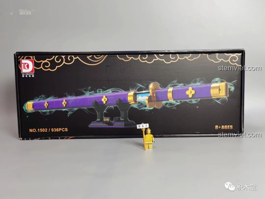 Mặt sau hộp đồ chơi lắp ráp Thanh kiếm Enma của Zoro TEC Creators 1502, hiển thị thanh kiếm trong bao kiếm.