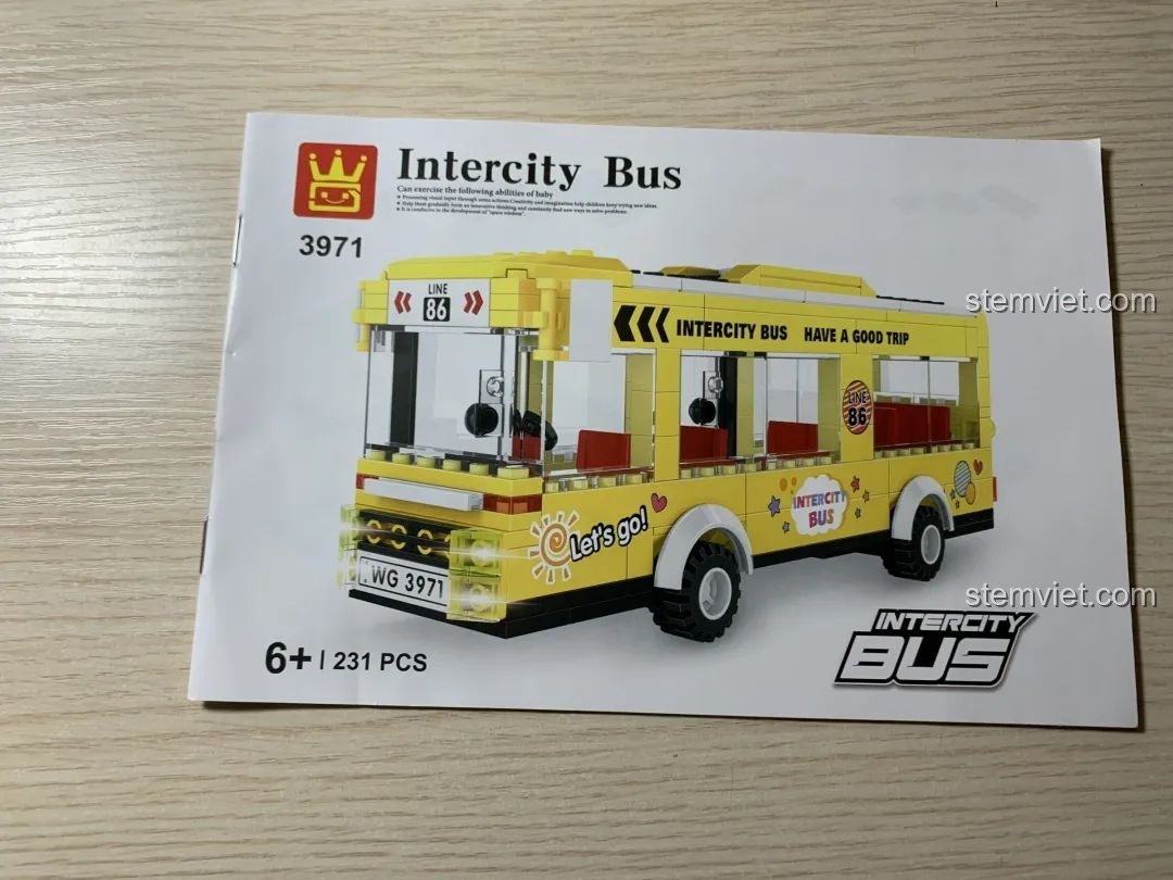 Sách hướng dẫn lắp ráp Xe buýt liên tỉnh WANGE 3971, có hình ảnh minh họa rõ ràng.