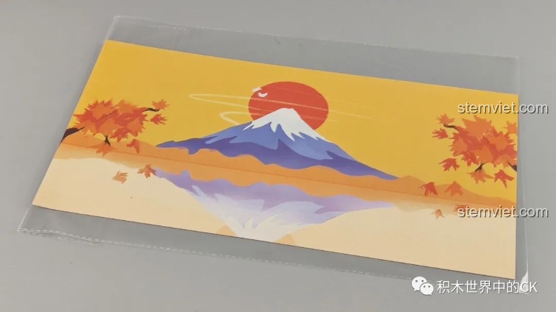 Tấm nền cảnh quan mùa thu với núi Phú Sĩ và lá phong đỏ rực cho bộ lắp ghép Wekki 506000.