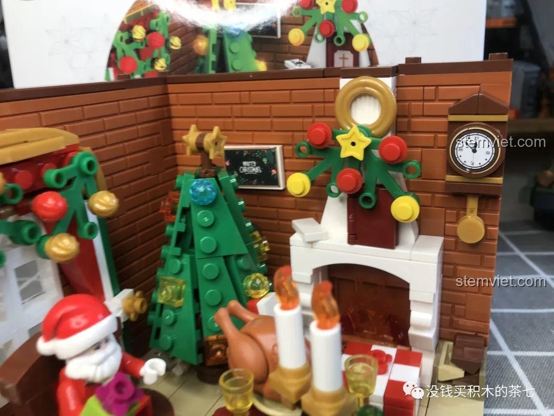 Góc nhìn cận cảnh các chi tiết trang trí của bộ lắp ráp Wekki 506001 Ngôi Nhà Giáng Sinh.