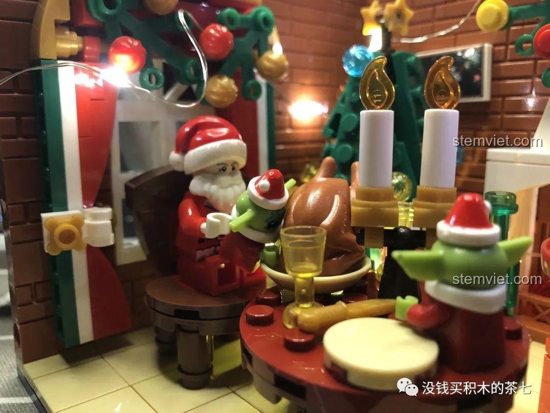 Cận cảnh ánh sáng từ bộ đèn LED nâng cấp trên mô hình Wekki 506001 Ngôi Nhà Giáng Sinh.