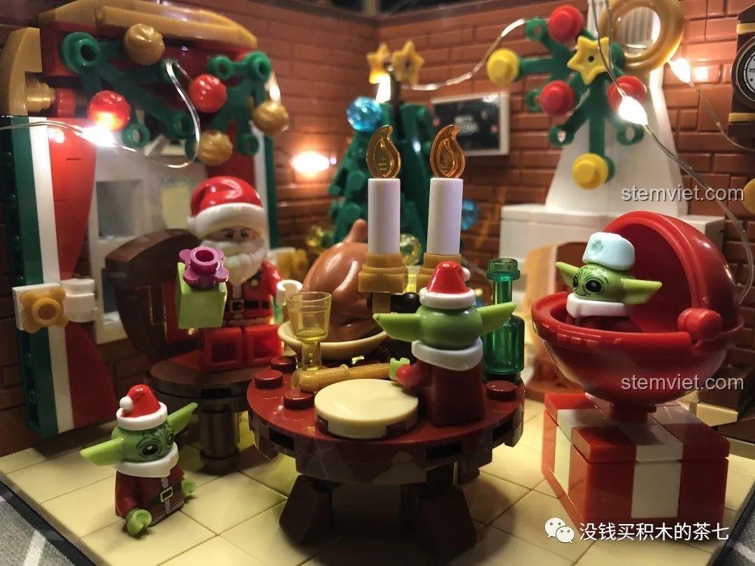 Góc nhìn khác của mô hình Wekki 506001 Ngôi Nhà Giáng Sinh với đèn LED nâng cấp.