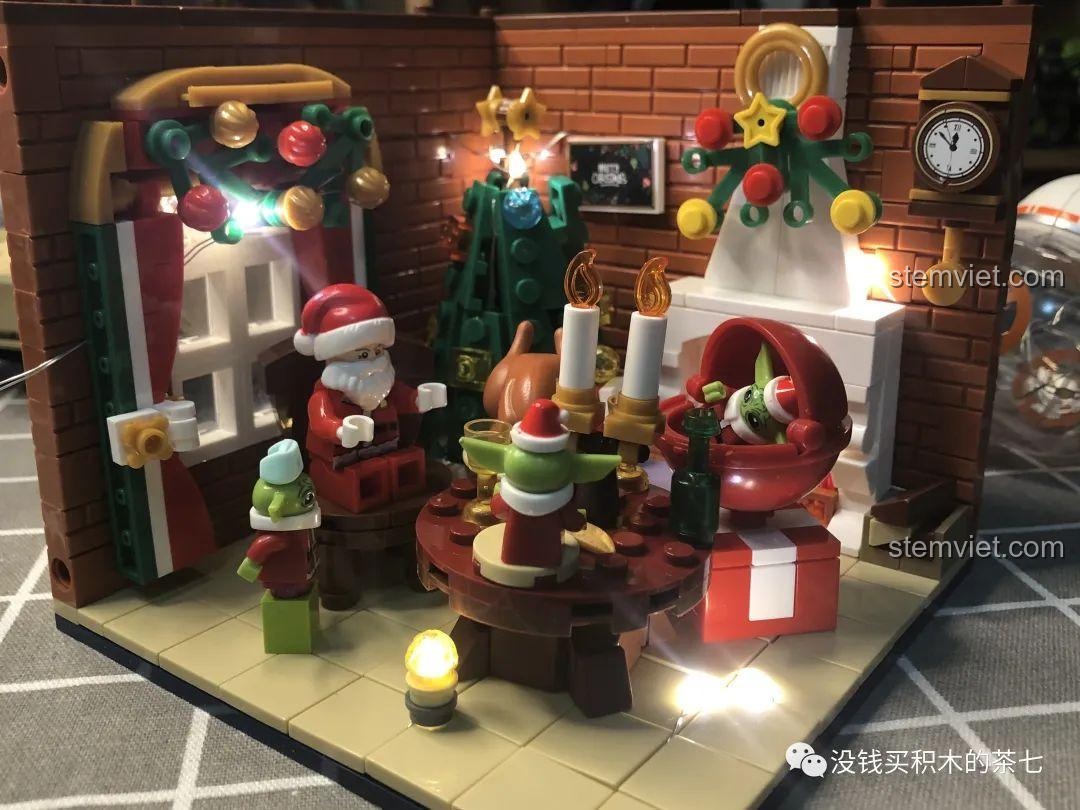 Toàn cảnh mô hình Wekki 506001 Ngôi Nhà Giáng Sinh với đèn LED nâng cấp, lung linh huyền ảo.