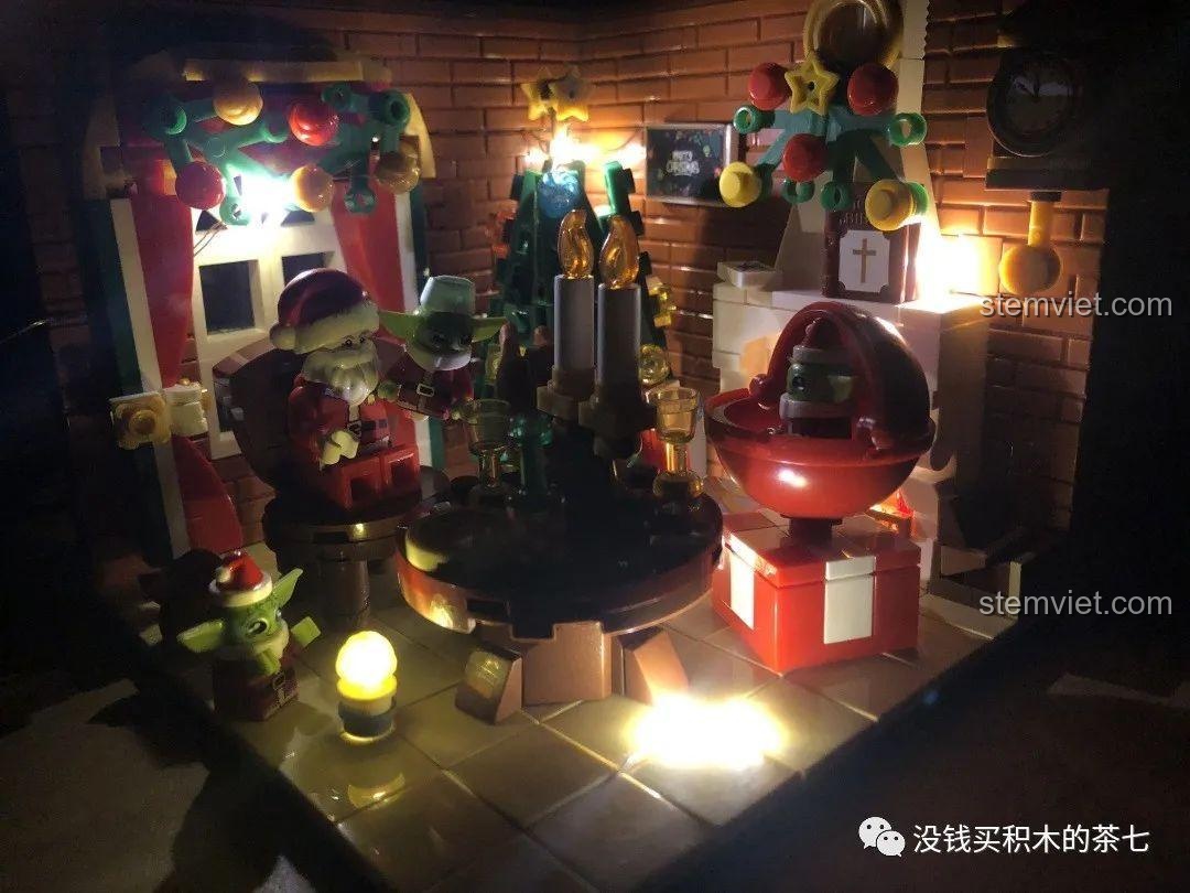 Góc nhìn từ trên cao của mô hình Wekki 506001 Ngôi Nhà Giáng Sinh với đèn LED nâng cấp.