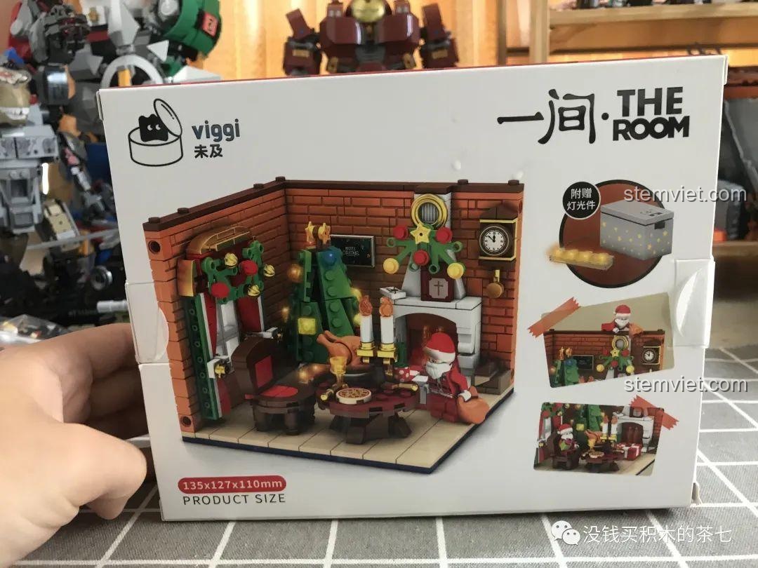 Mặt bên hộp bộ lắp ráp Wekki 506001 Ngôi Nhà Giáng Sinh với thông tin kích thước sản phẩm.