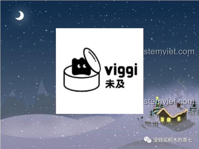 Logo Viggi trên nền tuyết, hình ảnh ngôi nhà Giáng Sinh ấm áp, review Wekki 506001 Ngôi Nhà Giáng Sinh.