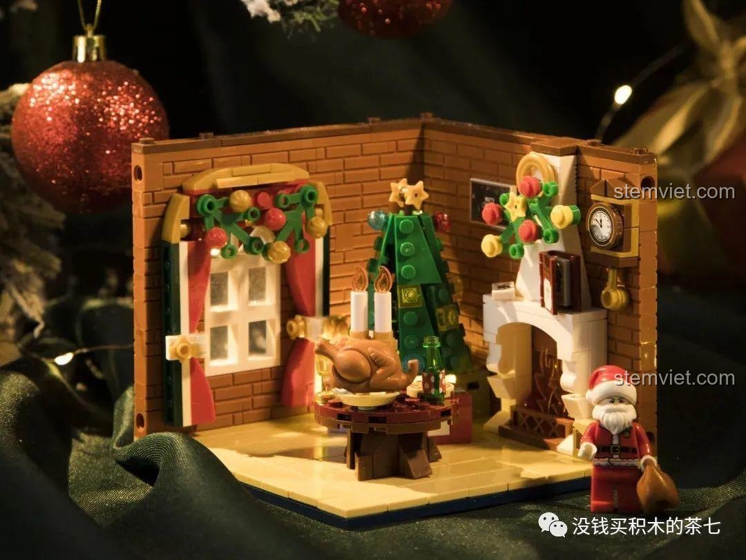 Mô hình Wekki 506001 Ngôi Nhà Giáng Sinh hoàn chỉnh với đèn LED và trang trí Giáng Sinh, review bộ lắp ráp Giáng Sinh.