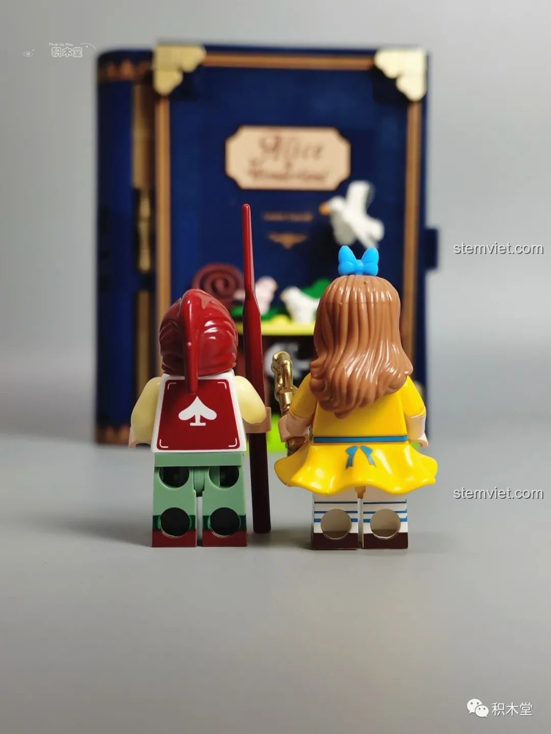 Chi tiết in ấn mặt sau của nhân vật minifigure trong bộ lắp ráp Wekki 506172 Sách truyện Alice ở xứ sở thần tiên.