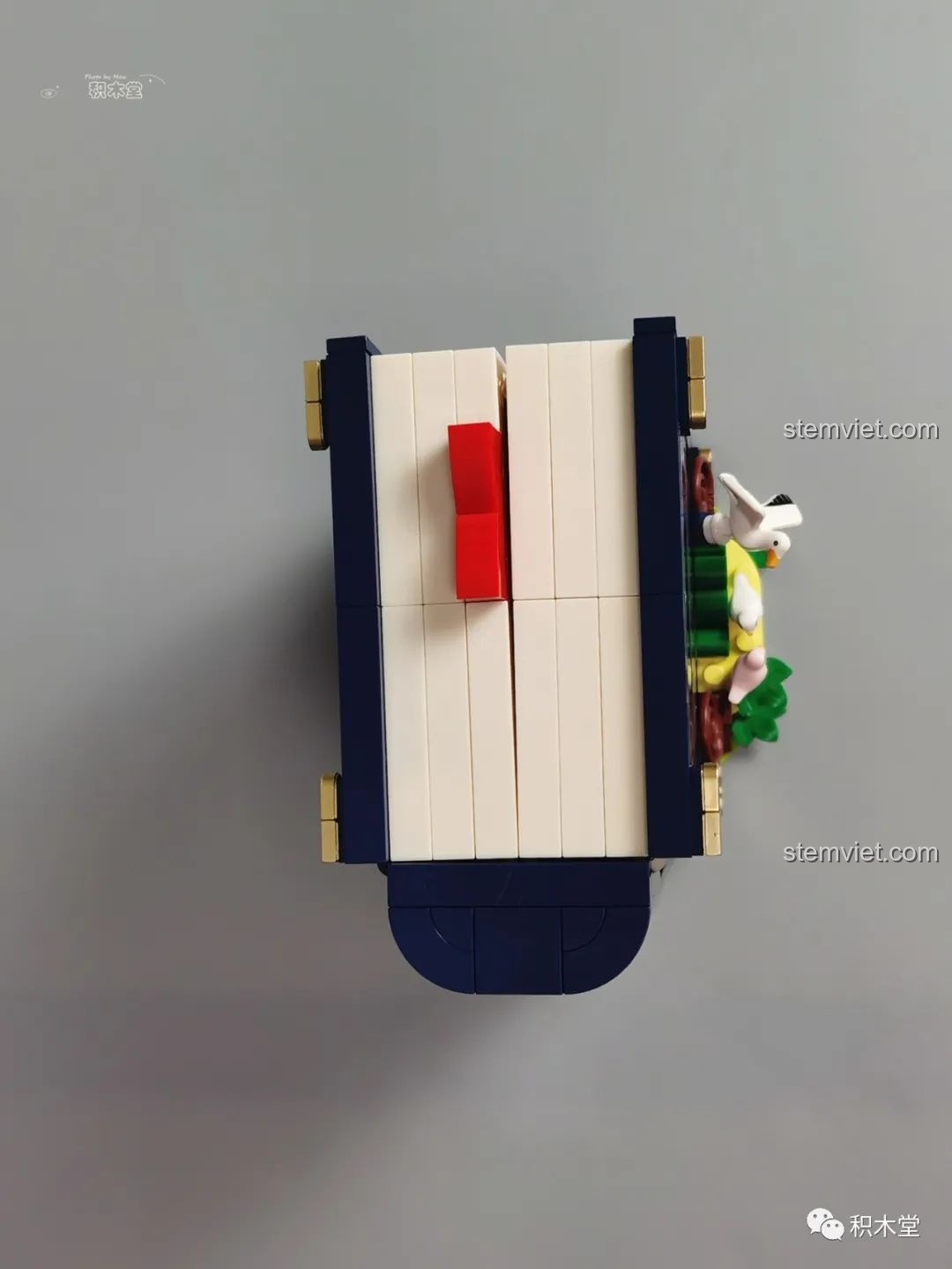 Nhìn từ trên xuống của mô hình sách Wekki 506172 Sách truyện Alice ở xứ sở thần tiên khi đóng lại, với chi tiết nơ đỏ.