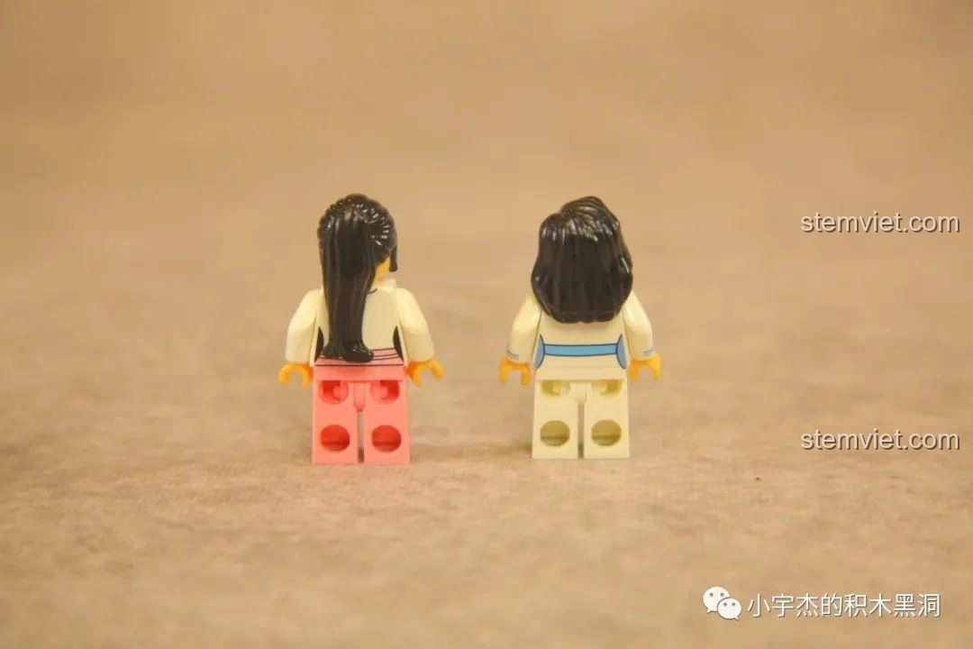 Mặt sau của hai minifigures tiên nữ trong bộ WOMA C0349 Túy Hoa Các, cho thấy chi tiết in sắc nét và kiểu tóc cổ điển.