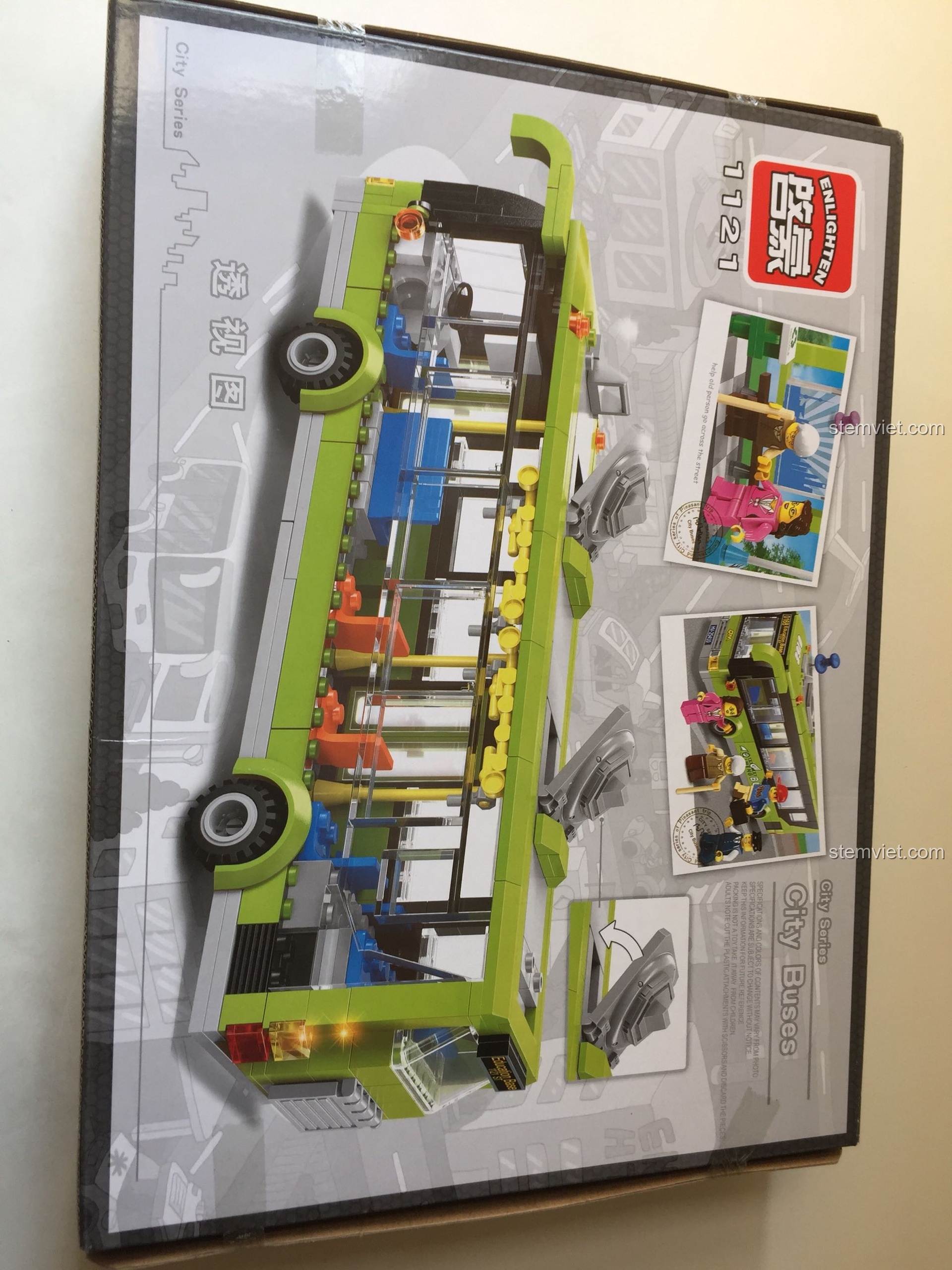 Mặt sau hộp Xe buýt thành phố ENLIGHTEN 1121, hiển thị chi tiết xe và các bộ khác