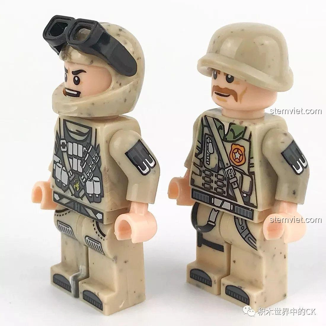 Hai minifigure Oprah và Soldier từ bộ đồ chơi Xingbao XB-06010 Xe Địa Hình Sa Mạc Oprah đứng cạnh nhau.