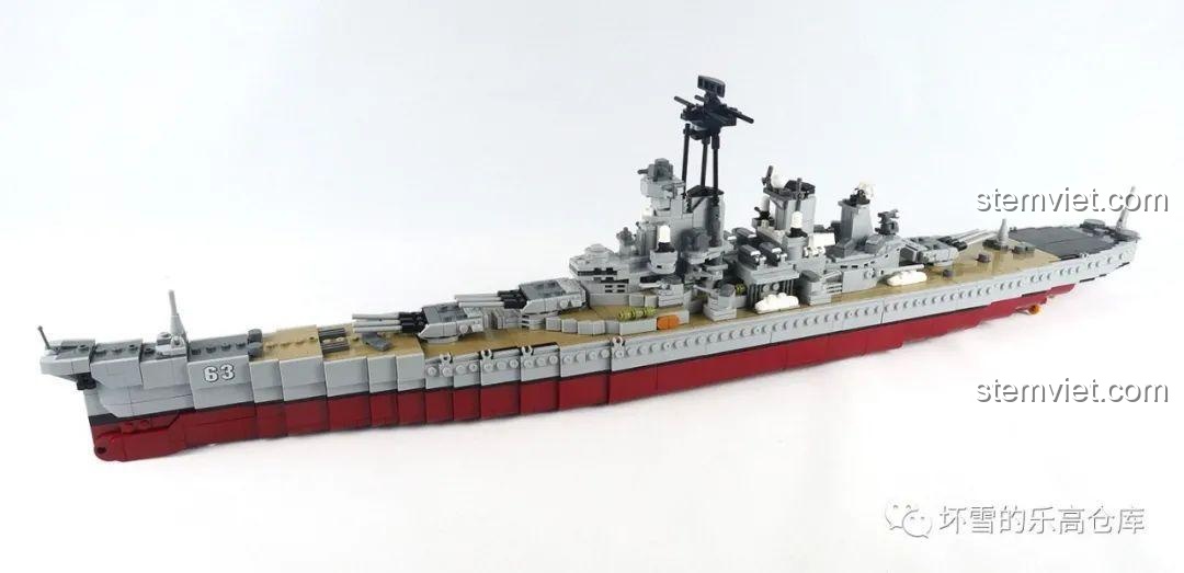 Toàn cảnh mô hình Thiết giáp hạm USS Missouri XB-06030 đã hoàn thiện, sẵn sàng trưng bày, đánh giá Xingbao XB06030 Tàu Missouri.