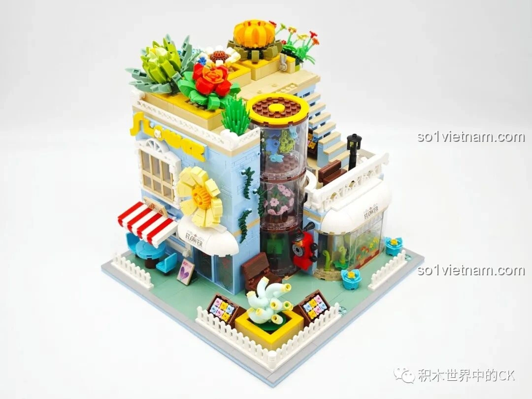 Mô hình ZHEGAO DZ6120 Cửa hàng cây mọng nước hoàn chỉnh từ góc nhìn tổng thể, rực rỡ sắc màu và chi tiết tinh xảo.