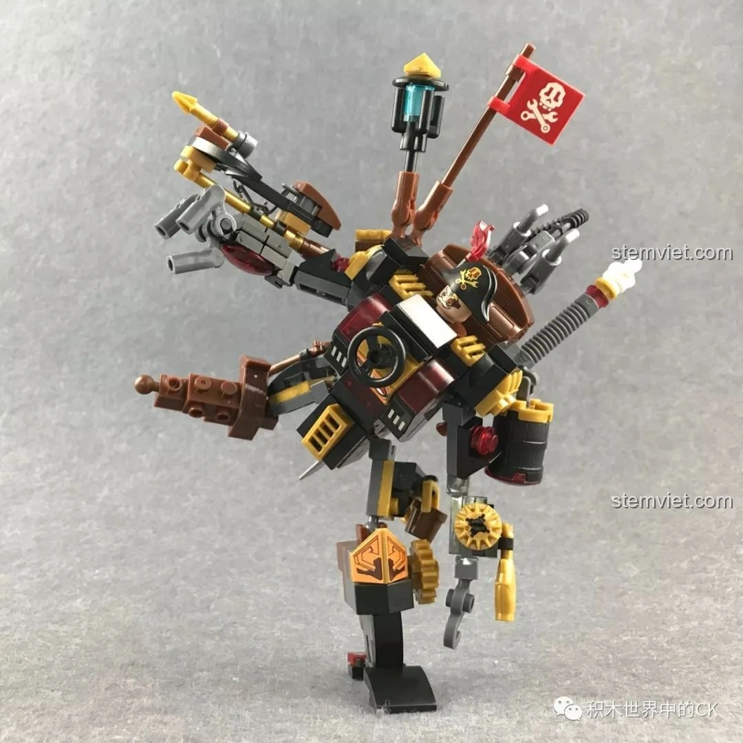 Robot Chiến Binh Hơi Nước Winner 8040 trong tư thế giữ thăng bằng trên một chân, thể hiện độ vững chãi.