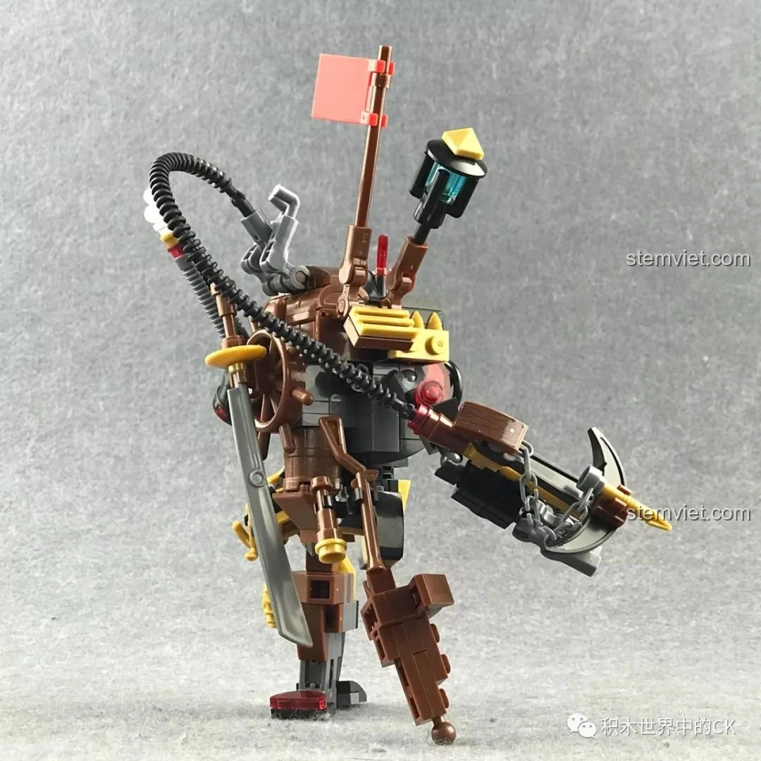 Robot Chiến Binh Hơi Nước Winner 8040 trong tư thế chiến đấu năng động, thể hiện sự linh hoạt của khớp nối.