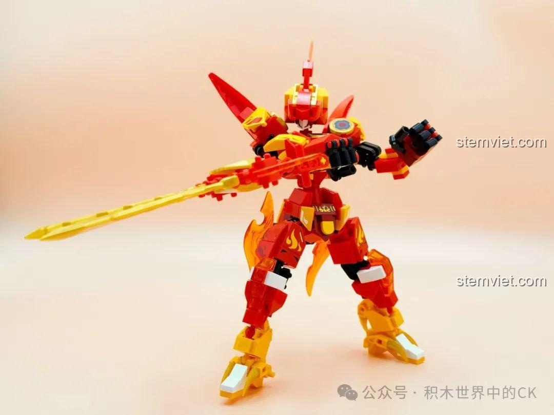 Robot Chu Tước SEMBO 106064 trong tư thế tấn công với song kiếm, một bộ đồ chơi mô hình robot đầy cuốn hút.