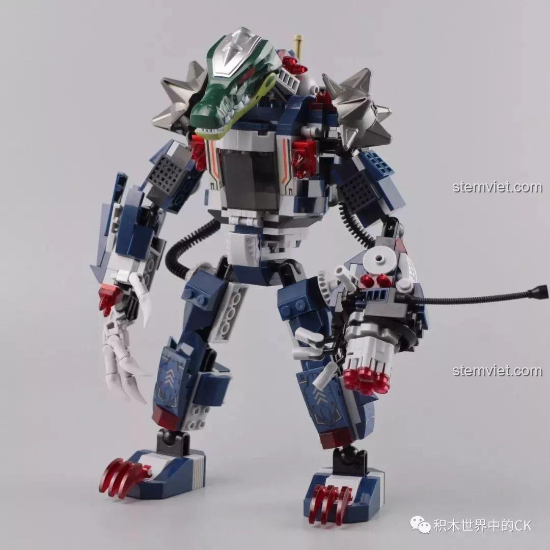 Mô hình Robot Mecha Cá Sấu Cuồng Chiến hoàn chỉnh nhìn từ phía trước, cực kỳ ấn tượng.