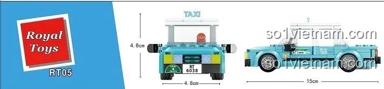 Kích thước chi tiết của mô hình Taxi Xanh Hồng Kông Royal Toys RT05: dài 15cm, cao 4.8cm, rộng 4.8cm.