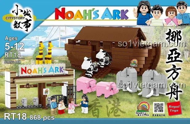Ảnh vỏ hộp của đồ chơi mô hình Tàu Noah RT18, thể hiện rõ số chi tiết 868 pcs và độ tuổi khuyến nghị 5-12. Một lựa chọn giá tốt so với các hãng khác.