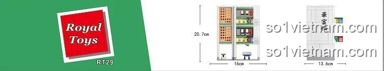 Banner quảng cáo cho bộ đồ chơi mô hình RT29 Tòa nhà chung cư kiểu Hồng Kông, thể hiện hình ảnh sản phẩm từ nhiều góc độ.