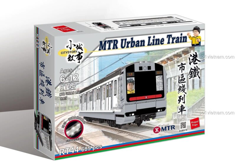 Vỏ hộp sản phẩm bộ lắp ráp Tàu điện Alstom Hồng Kông Royal Toys RT44, gồm 684 chi tiết, dành cho độ tuổi 6-12.