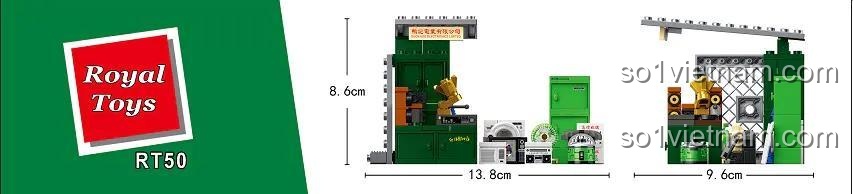 Kích thước chi tiết của đồ chơi mô hình Royal Toys RT50, mô phỏng Khu chợ trời đồ điện tử Hồng Kông.