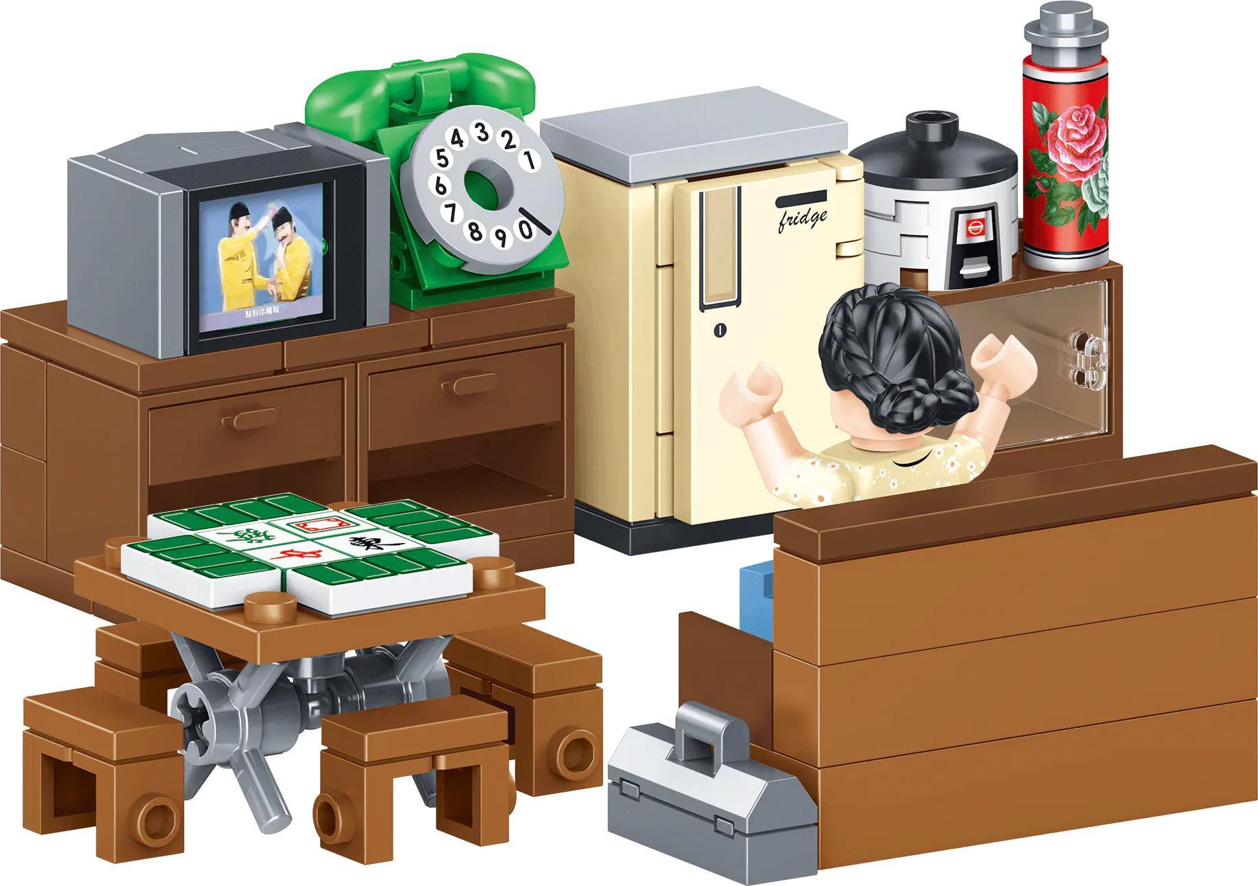 bộ lắp ghép Nội thất nhà Hồng Kông thập niên 80 Royal Toys RT53, mô hình phòng khách hoài cổ cho bé gái 5 tuổi, giá rẻ.