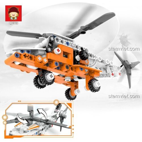 Chi tiết tính năng bánh răng của đồ chơi lắp ghép Ruizhi Feng 834, cho thấy cơ chế xoay cánh quạt độc đáo.