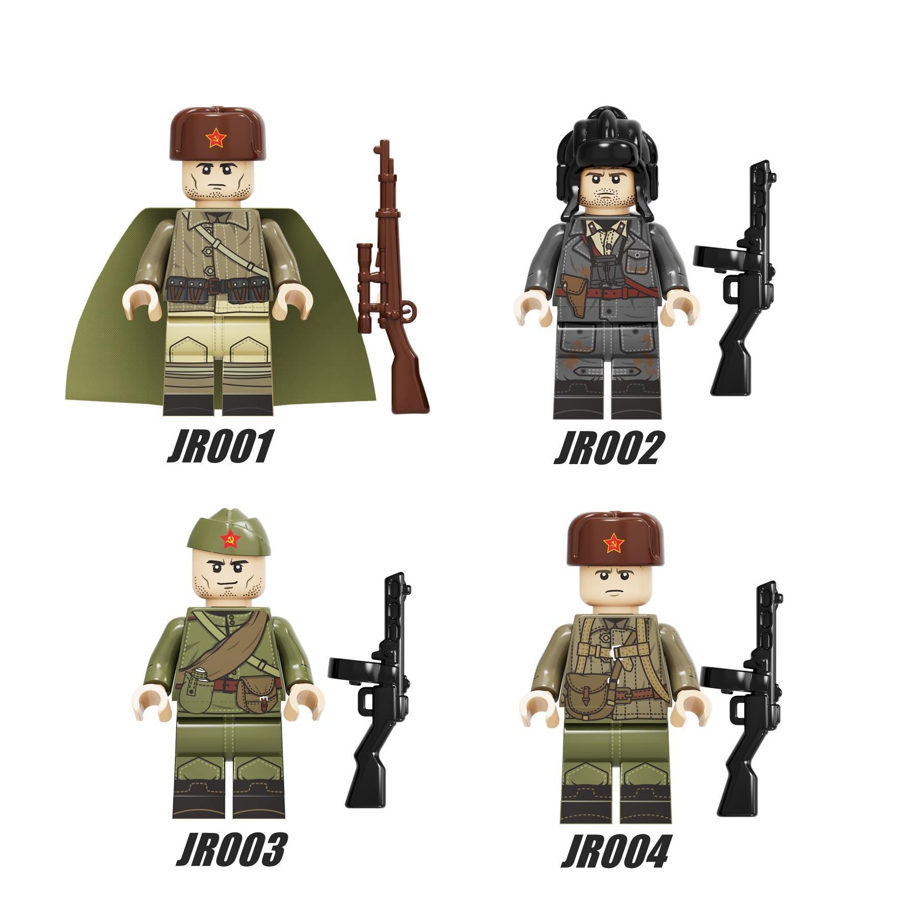Bộ 4 Minifigure Lính Hồng quân Liên Xô RuiZhi JR002 chi tiết, phụ kiện vũ khí đi kèm, phù hợp bé trai 8 tuổi, giá tốt.