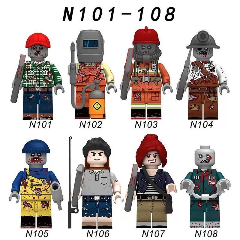 Bộ 8 Minifigure Zombie Ruizhi N101-108 chi tiết cao, đồ chơi lắp ráp zombie kinh dị cho bé trai 8 tuổi, giá tốt.