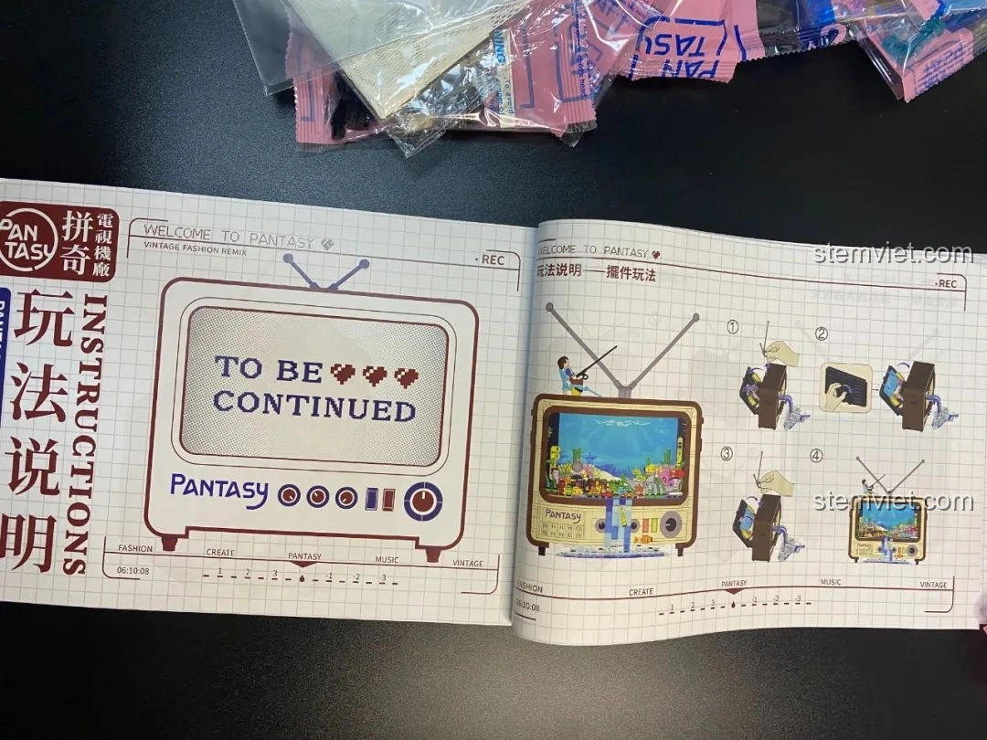 Sách hướng dẫn lắp ráp Pantasy 61008 Tivi Cổ Điển với các bước rõ ràng.