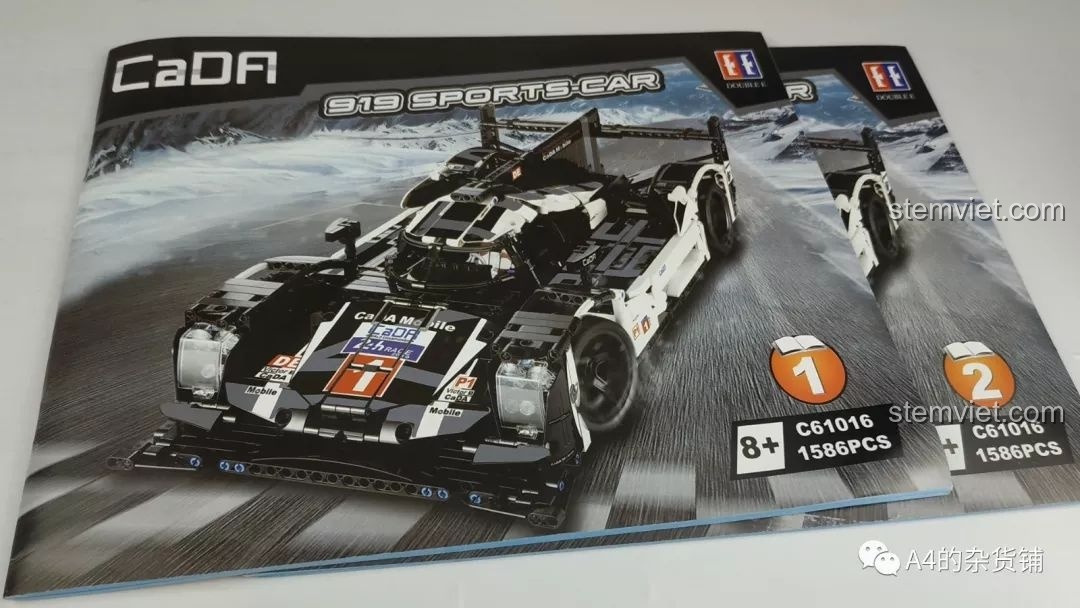 Hai quyển sách hướng dẫn lắp ráp chi tiết cho bộ mô hình CaDA C61016 Xe Đua Porsche 919 Hybrid.
