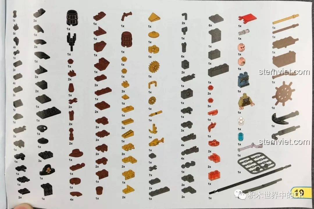 Trang liệt kê các mảnh ghép chi tiết trong sách hướng dẫn của bộ Chiến Binh Hơi Nước Winner 8040.