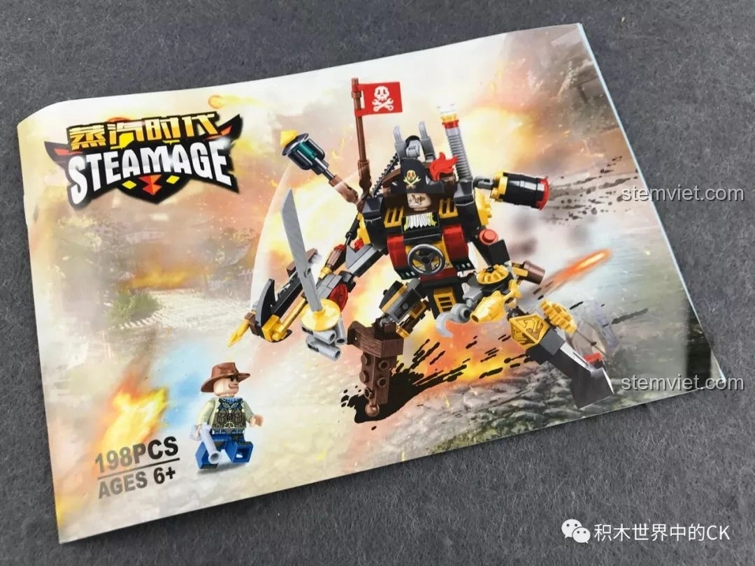 Sách hướng dẫn lắp ráp của bộ đồ chơi Chiến Binh Hơi Nước Winner 8040 với hình ảnh robot và minifigure.