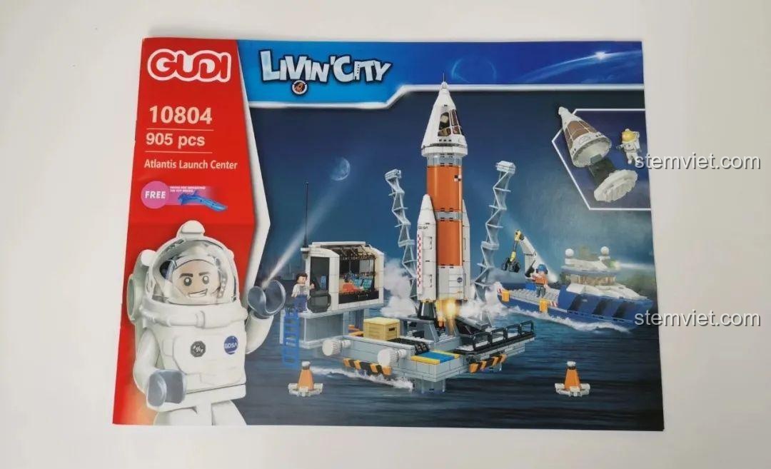 Sách hướng dẫn lắp ráp chi tiết của bộ GUDI 10804 Tàu con thoi Atlantis, bìa sách in màu đẹp mắt.