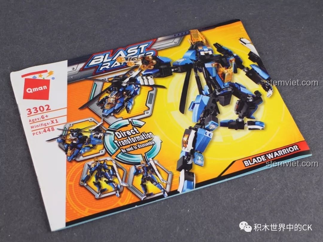 Sách hướng dẫn lắp ráp chi tiết của bộ QMAN 3302 Blade Warrior, in màu rõ nét và dễ theo dõi.