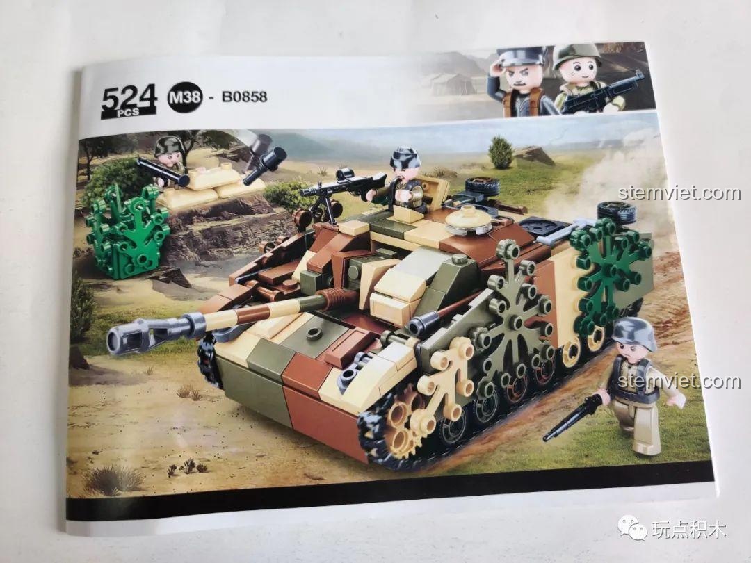 Sách hướng dẫn lắp ráp của bộ Sluban B0858 Mô hình StuG III, hình ảnh bìa sắc nét.