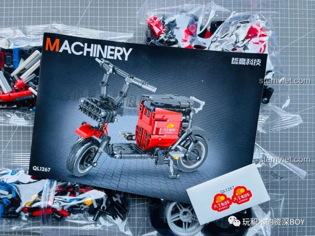 Sách hướng dẫn và sticker của bộ lắp ráp xe điện ZHEGAO QL1267, hỗ trợ quá trình lắp ráp.