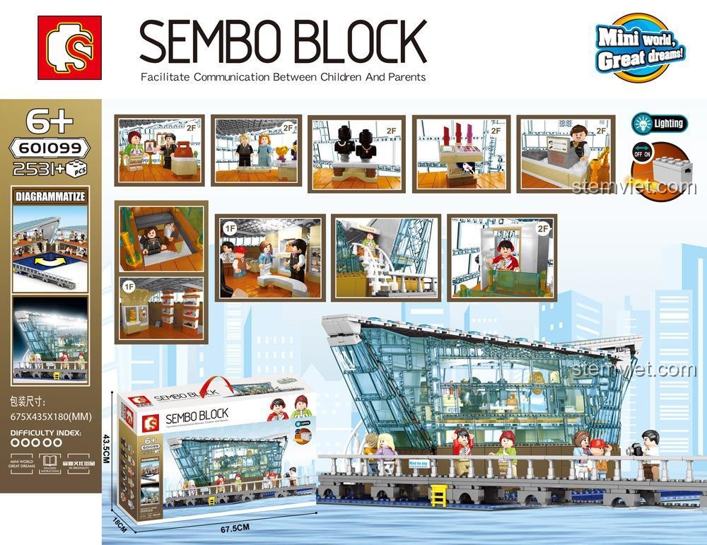 SEMBO 601099 Cửa hàng LV Flagship Singapore (Bản có đèn) - Bộ lắp ghép Kiến trúc Sang trọng