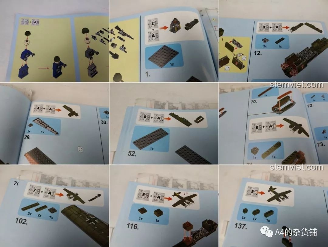 Các trang hướng dẫn lắp ráp của bộ SEMBO 101037 Máy bay ném bom Junkers Ju-88, minh họa các bước lắp chi tiết, review SEMBO 101037 Máy bay ném bom Đức Ju-88.