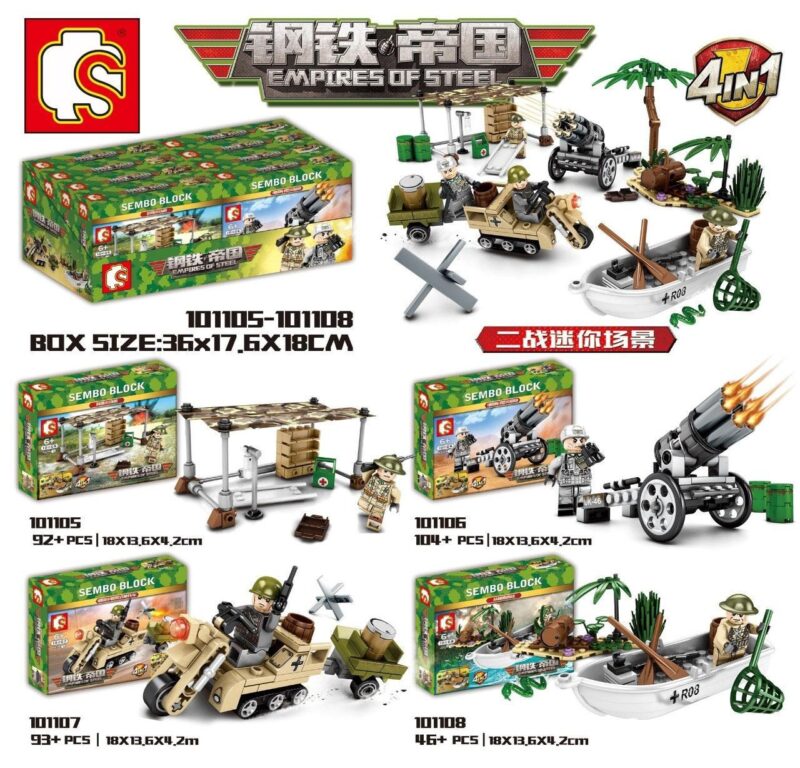 bộ lắp ghép Thuyền quân sự mini SEMBO 101108 giá rẻ cho bé trai 6 tuổi, mô hình thuyền đột kích Thế chiến II chi tiết.