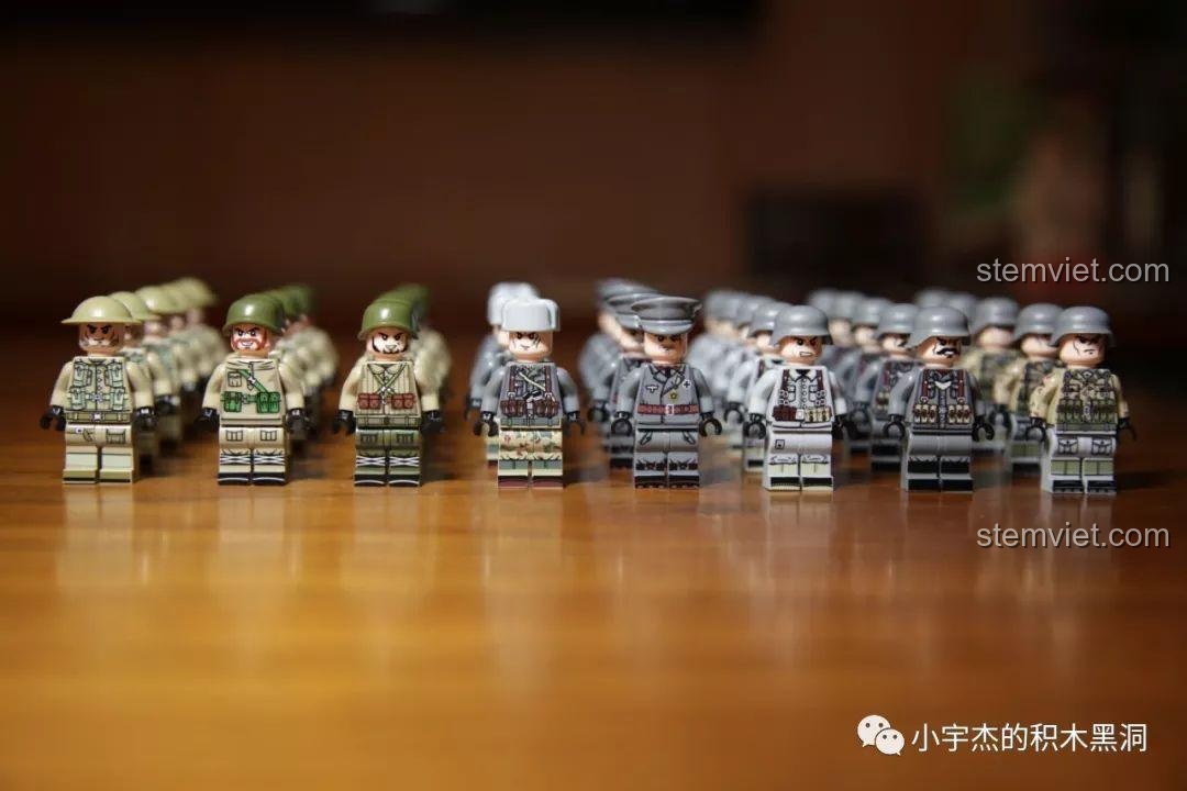 Toàn bộ 8 mẫu minifigure từ các quốc gia khác nhau trong bộ SEMBO Đế Chế Thép 101113-101120.